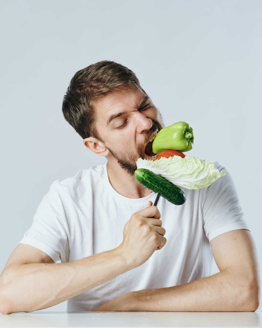 Man eating fruits and vegetables