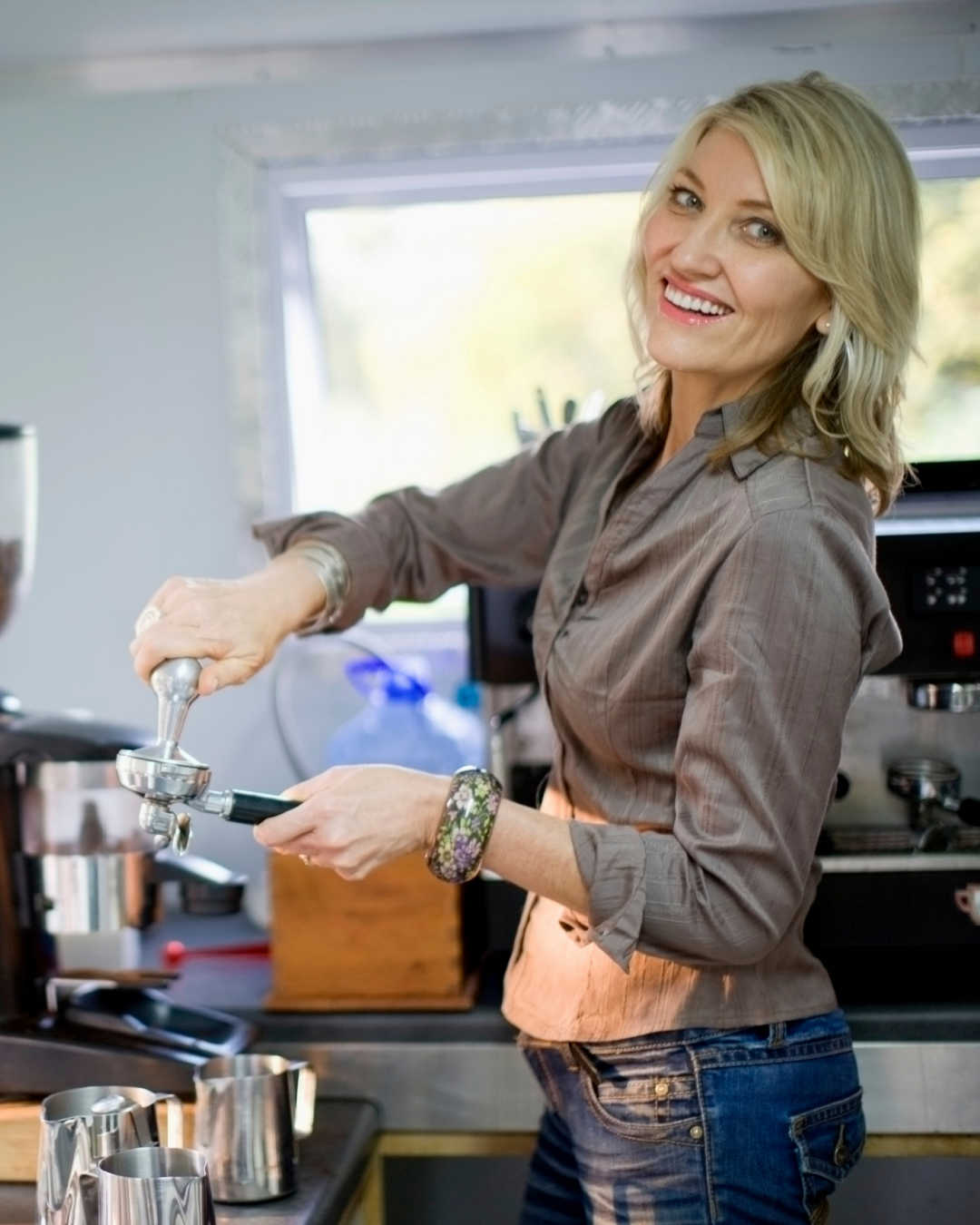 woman making coffee
