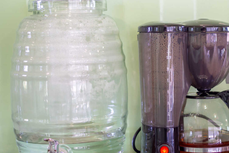 water jug next to coffee maker
