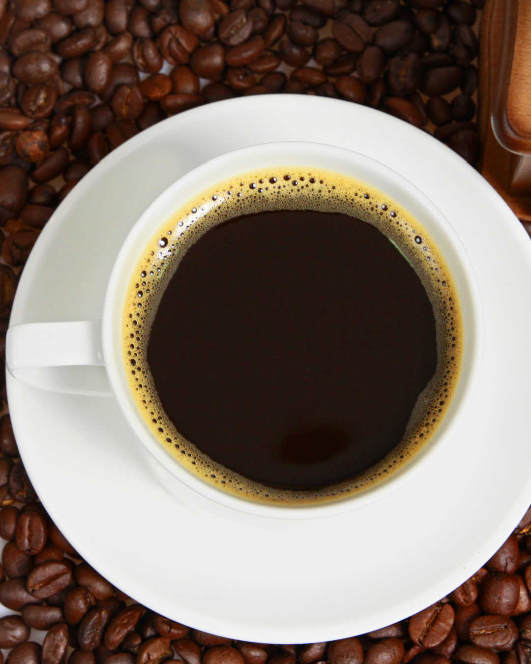 coffee cup and beans from above